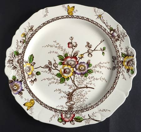 Medway Decor Dark Brown Multicolor Handled Cake Plate