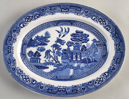 Old Willow Blue (No Trim) 11" Oval Serving Platter