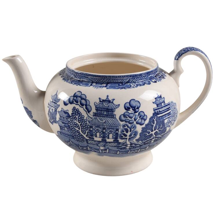 Old Willow Blue (No Trim) Footed Teapot No Lid