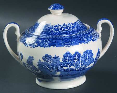 Old Willow Blue (No Trim) Sugar Bowl & Lid