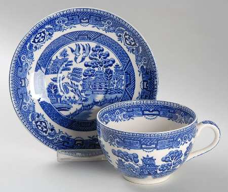 Old Willow Blue (No Trim) Flat Cup & Saucer Set