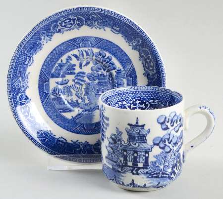 Old Willow Blue (No Trim) Footed Demitasse Cup & Saucer Set