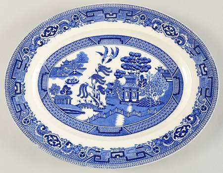 Old Willow Blue (No Trim) 14" Oval Serving Platter