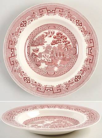 Old Willow Pink Rim Soup Bowl