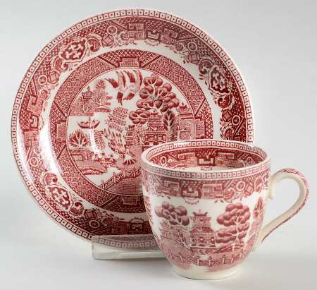 Old Willow Pink Flat Demitasse Cup & Saucer Set