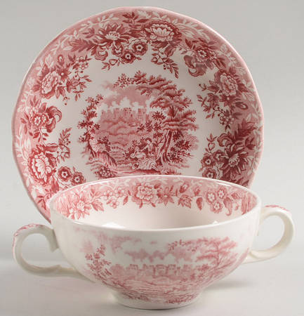 Romance Pink Flat Cream Soup Bowl & Saucer Set