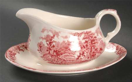 Romance Pink Gravy Boat with Attached Underplate