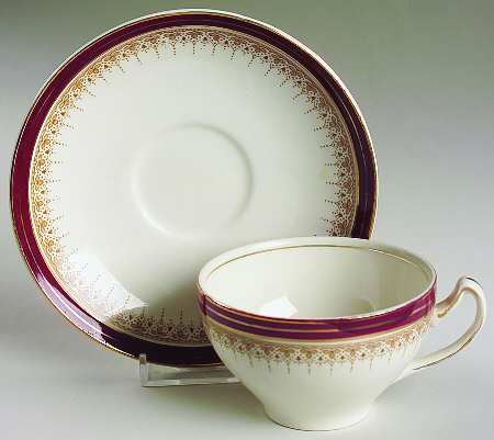 Royal Wembley Burgundy Flat Cup & Saucer Set