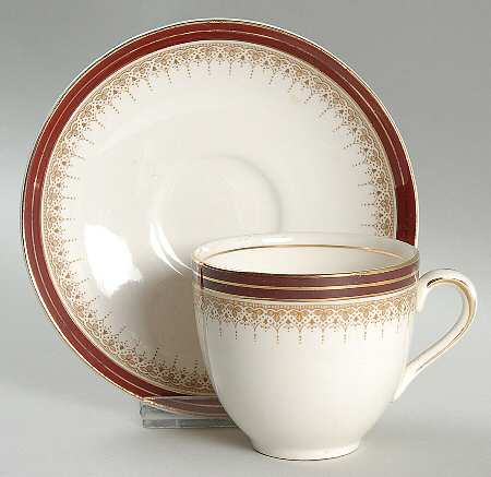 Royal Wembley Burgundy Flat Cup & Saucer Set
