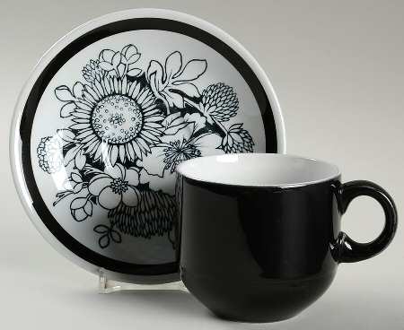 Samoa Black and White Flat Cup & Saucer Set