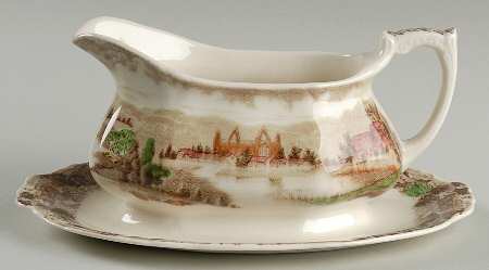 Tintern Brown Multicolor Gravy Boat with Attached Underplate