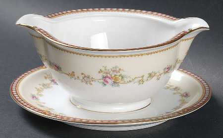 Augusta (Floral, Asama Shape) Gravy Boat with Attached Underplate