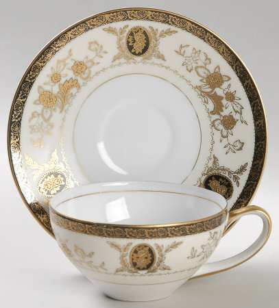 Black Cameo Flat Cup & Saucer Set
