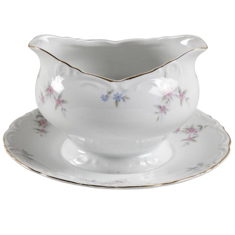 Fleurette  (Rim, Gold Trim) Gravy Boat with Attached Underplate