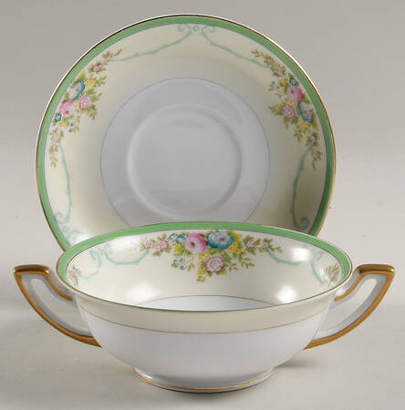 Formal Garden Footed Cream Soup Bowl & Saucer Set