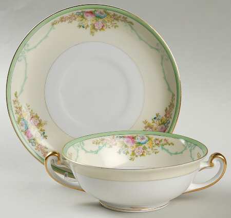 Formal Garden Footed Cream Soup Bowl & Saucer Set