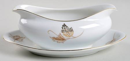 Golden Autumn Gravy Boat with Attached Underplate