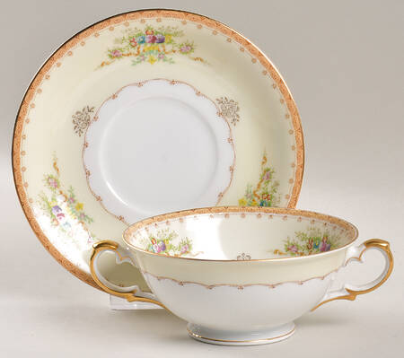 Jewel Footed Cream Soup Bowl & Saucer Set
