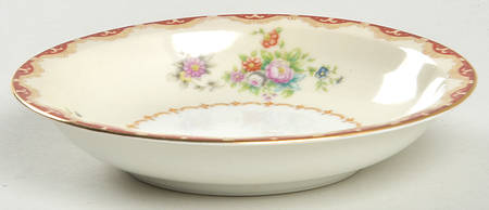 Keepsake (Floral, Burgundy Background) Rim Fruit/Dessert (Sauce) Bowl