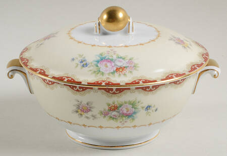 Keepsake (Floral, Burgundy Background) Sugar Bowl & Lid by Meito