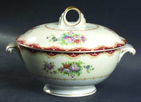 Keepsake (Floral, Burgundy Background) Sugar Bowl & Lid