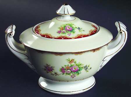 Keepsake (Floral, Burgundy Background) Sugar Bowl & Lid