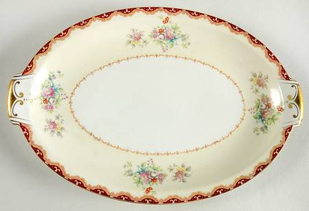 Keepsake (Floral, Burgundy Background) 12" Oval Serving Platter