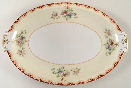 Keepsake (Floral, Burgundy Background) 13" Oval Serving Platter
