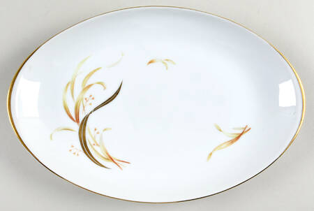 Keepsake (Gold Leaves on White) 12" Oval Serving Platter