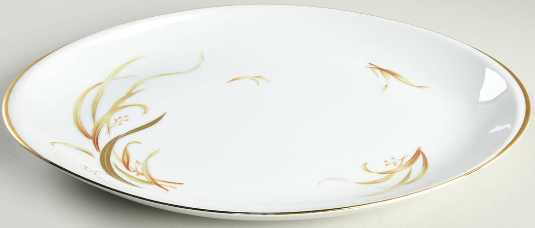 Keepsake (Gold Leaves on White) 16" Oval Serving Platter