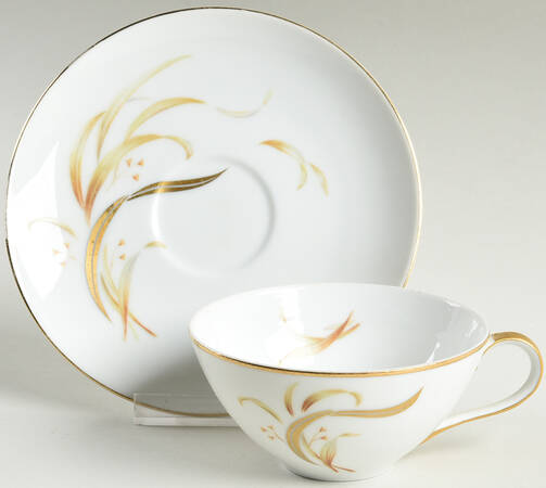 Keepsake (Gold Leaves on White) Flat Cup & Saucer Set