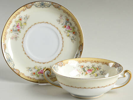 Langdon Footed Cream Soup Bowl & Saucer Set by Meito