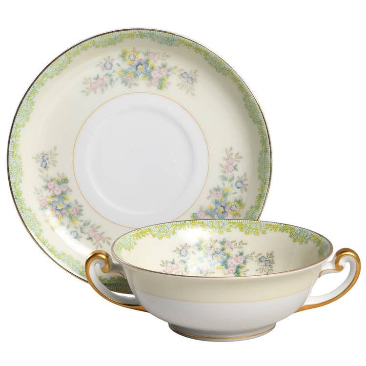 Marie  Footed Cream Soup Bowl & Saucer Set