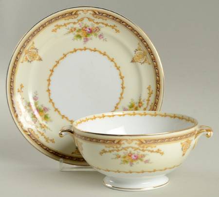 MEI16 Footed Cream Soup Bowl & Saucer Set