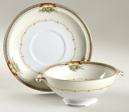 MEI259 Footed Cream Soup Bowl & Saucer Set