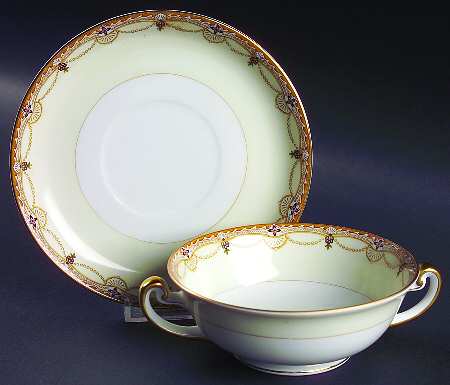 MEI276 Footed Cream Soup Bowl & Saucer Set