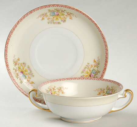 MEI416 Footed Cream Soup Bowl & Saucer Set