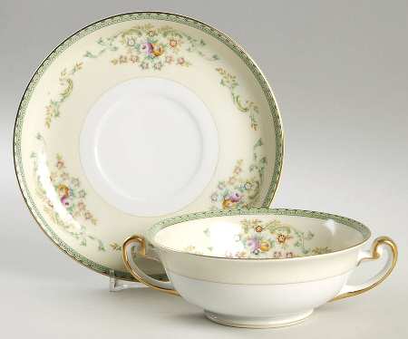 MEI81 Footed Cream Soup Bowl & Saucer Set