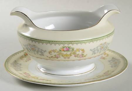 Murel Muriel (Multicolor Floral) Gravy Boat with Attached Underplate by Meito