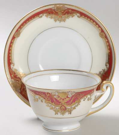 Muriel (Red Border) Footed Cup & Saucer Set