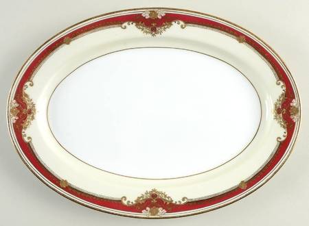 Muriel (Red Border) 12" Oval Serving Platter