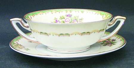 Paris Green Footed Cream Soup Bowl & Saucer Set