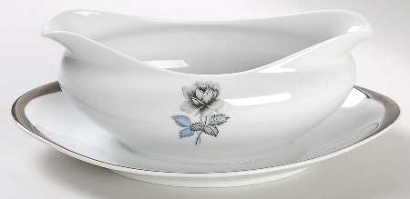 Twilight Rose (Thick Platinum Band) Gravy Boat with Attached Underplate