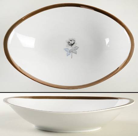 Twilight Rose (Thick Platinum Band) 11" Oval Vegetable Bowl