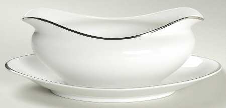 Wedding Ring (Platinum Trim) Gravy Boat with Attached Underplate