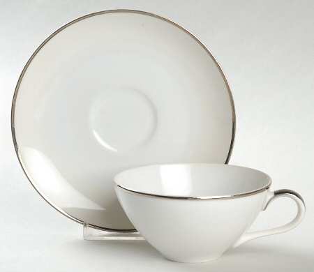 Wedding Ring (Platinum Trim) Flat Cup & Saucer Set