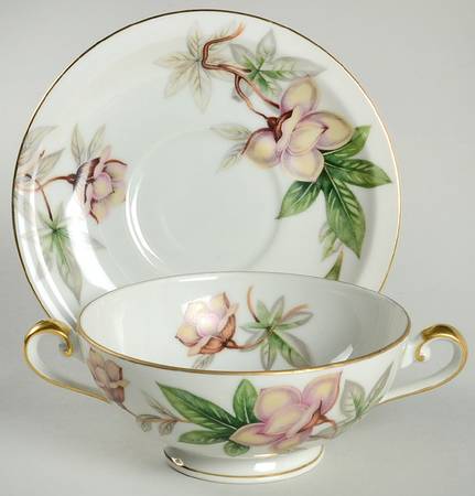 Woodrose Footed Cream Soup Bowl & Saucer Set
