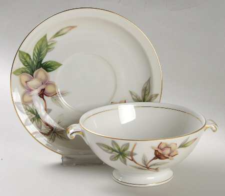 Woodrose Footed Cream Soup Bowl & Saucer Set
