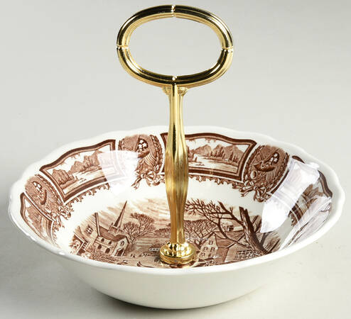 Americana Brown 6"-7" Handled Footed Nut Dish HC