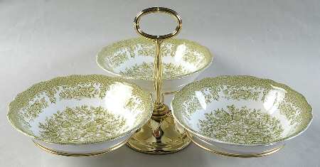 Avondale Green 7" x 12" 3-Part Relish & Metal Stand (CERC) HC